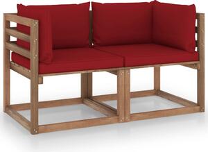 Canapea din paleți de grădină 2 locuri perne roșiu vin lemn pin