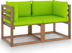 Canapea din paleți de grădină, 2 locuri, perne verzi, lemn pin