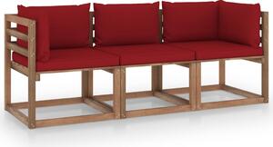 Canapea din paleți de grădină 3 locuri perne roșiu vin lemn pin