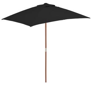 Umbrelă de soare, exterior, stâlp lemn, negru, 150x200 cm