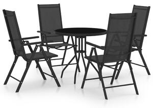 Set mobilier de exterior, 5 piese, negru, aluminiu și textilenă