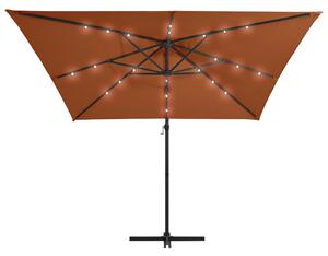 Umbrelă suspendată cu LED-uri, cărămiziu, 250x250 cm