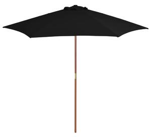 Umbrelă de soare de exterior cu stâlp din lemn, negru, 270 cm