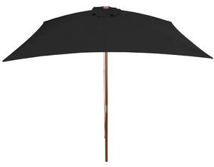 Umbrelă de soare, exterior, stâlp lemn, negru, 200x300 cm