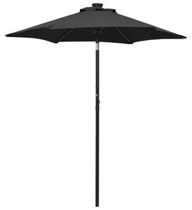 Umbrelă de soare cu lumini LED, negru, 200x211 cm, aluminiu