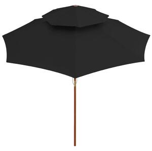 Umbrelă de soare dublă, stâlp din lemn, negru, 270 cm
