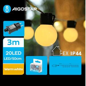 Aigostar - Ghirlandă LED decorativă pentru exterior, 20 LED/13 m, IP44, alb cald
