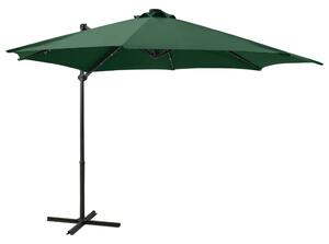 Umbrelă suspendată cu stâlp și LED-uri, verde, 300 cm