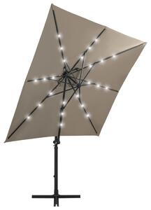 Umbrelă suspendată cu stâlp și LED-uri, gri taupe, 250 cm