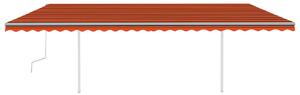 Copertină retractabilă manual cu stâlpi portocaliu/maro 6x3 m