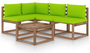 Set mobilier de grădină cu perne verde aprins, 5 piese