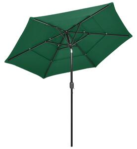 Umbrelă de soare 3 niveluri, stâlp de aluminiu, verde, 2,5 m