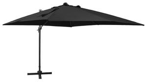 Umbrelă suspendată cu stâlp și LED-uri, negru, 300 cm