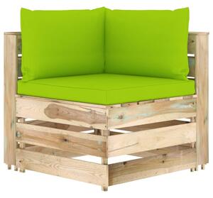 Canapea de grădină cu 4 locuri cu perne, lemn impregnat verde
