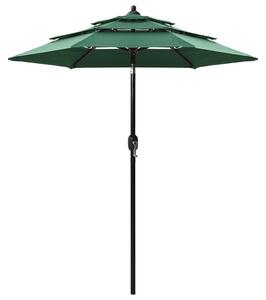 Umbrelă de soare 3 niveluri, stâlp de aluminiu, verde, 2 m