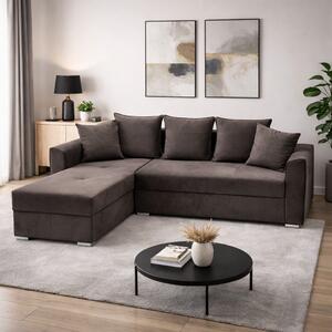 Coltar Lori, 4 locuri, cu 2 lazi de depozitare, catifea, 260x95x80 cm, culoare maro Stânga, catifea, Maro