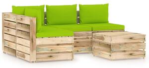 Set mobilier de grădină cu perne, 5 piese, lemn verde tratat