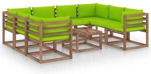 Set mobilier de grădină cu perne verde aprins, 9 piese
