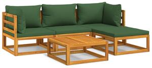 Set mobilier de grădină cu perne verzi, 5 piese, lemn masiv