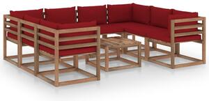 Set mobilier de grădină cu perne roșu vin, 9 piese