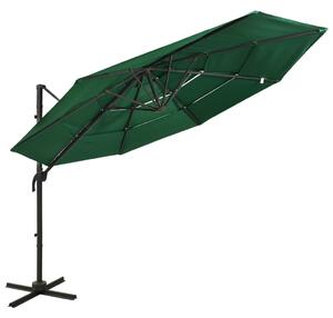 Umbrelă de soare 4 niveluri, stâlp de aluminiu, verde, 3x3 m