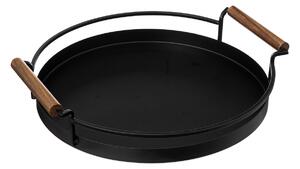 Tava rotunda neagra, manere din lemn de salcam, Ø 36 cm