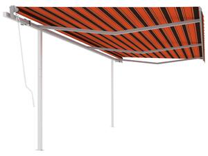 Copertină retractabilă automat, stâlpi, portocaliu&maro, 6x3 m