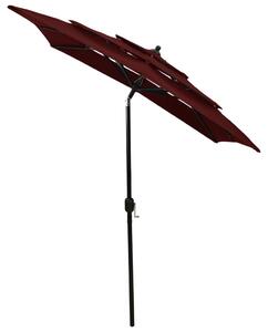 Umbrelă de soare 3 niveluri, stâlp aluminiu, roșu bordo, 2x2 m