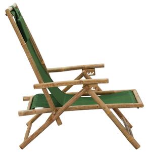 Scaun rabatabil de relaxare, verde, bambus & țesătură