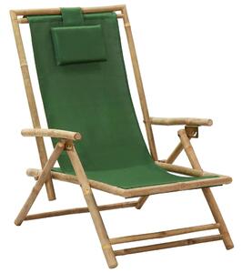 Scaun rabatabil de relaxare, verde, bambus & țesătură
