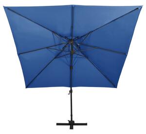 Umbrelă suspendată cu înveliș dublu, albastru azuriu, 300x300cm