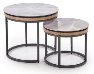 Set de măsuțe de cafea Houston 2046Marmură cenușie, Negru, 5cm, Piatră sinterizată, MDF, Rotund