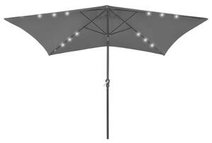 Umbrelă de soare cu LED-uri și stâlp din oțel, antracit, 2x3 m