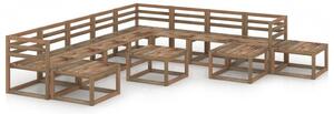 Set mobilier de grădină, 12 piese, maro, lemn de pin tratat