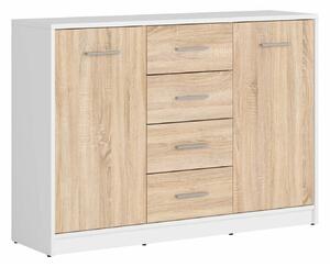 Comodă Novsore 118, Stejar Sonoma, Alb, PAL laminat, 84x119x34cm, 42.1 kg