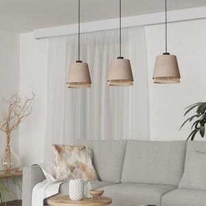 EGLO Lampă suspendată Tabley, negru/culoare naturală, 89 cm, țesătură, 3 becuri., reglabil, Bej, Camera de zi / sufragerie, Țesătură / Textil
