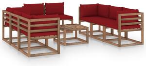 Set mobilier de grădină cu perne roșu vin, 9 piese