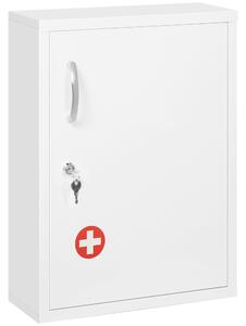 Kleankin Dulap pentru Medicamente cu 3 Polițe cu Încuietoare și 2 Chei de Siguranță, Dulap din Oțel pentru Medicamente, 40x15x53,5 cm, Alb