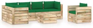 Set mobilier de grădină cu perne, 7 piese, lemn verde tratat