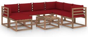 Set mobilier de grădină, cu perne roșu vin, 8 piese