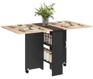 HOMCOM Masă Pliabilă pentru 4-6 Persoane, cu 2 Roți, Masă Rabatabilă cu 2 Rafturi pentru Depozitare, 140x75x74 cm, Negru | Aosom Romania