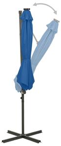 Umbrelă suspendată cu stâlp și LED-uri, albastru azuriu, 300 cm