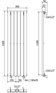Mexen Oregon calorifer decorativ 1200 x 350 mm, 417 W, Neagră - W202-1200-350-00-70