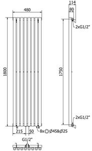 Mexen Nevada calorifer decorativ 1800 x 480 mm, 940 W, Neagră - W201-1800-480-00-70