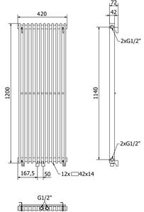 Mexen Kansas calorifer decorativ 1200 x 420 mm, 975 W, Neagră - W204-1200-420-00-70