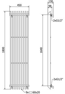 Mexen Aurora calorifer decorativ 1800 x 450 mm, 1347 W, Neagră - W212-1800-450-00-70