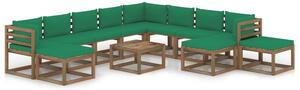 Set mobilier de grădină cu perne verzi, 12 piese