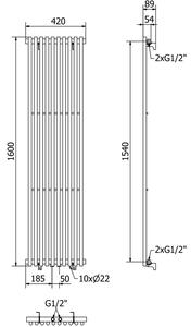Mexen Tulsa calorifer decorativ 1600 x 420 mm, 613 W, Neagră - W219-1600-420-00-70