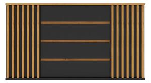 Comoda moderna cu 2 usi si 4 sertare, model riflaj, negru stejar artisan, 160x88x44 cm, Bortis impex