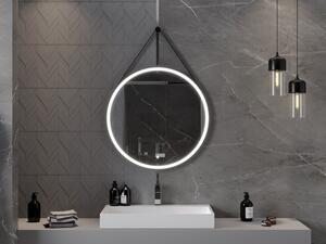Mexen Reni oglindă iluminată de baie, rotunde 80 cm, LED 6000K, anti aburire, ramă neagră - 9812-080-080-611-70